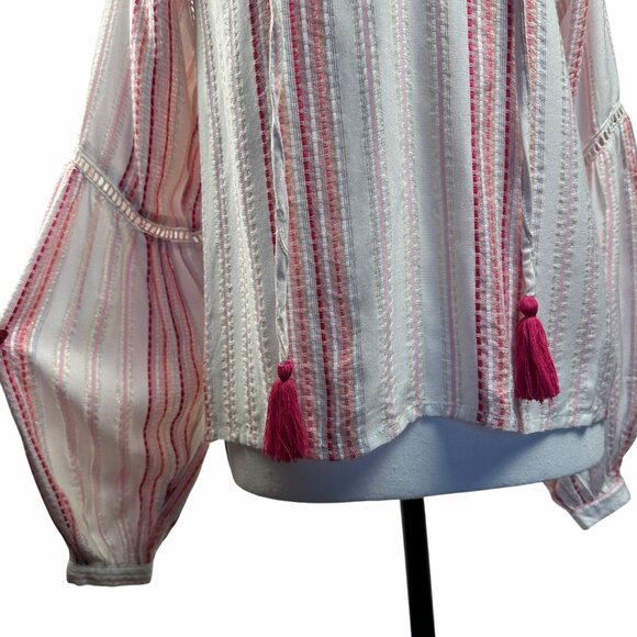 Allison New York Womens Striped Long Bell Sleeve Boho Top Tassels Crochet Sz XS - Picture 5 of 13